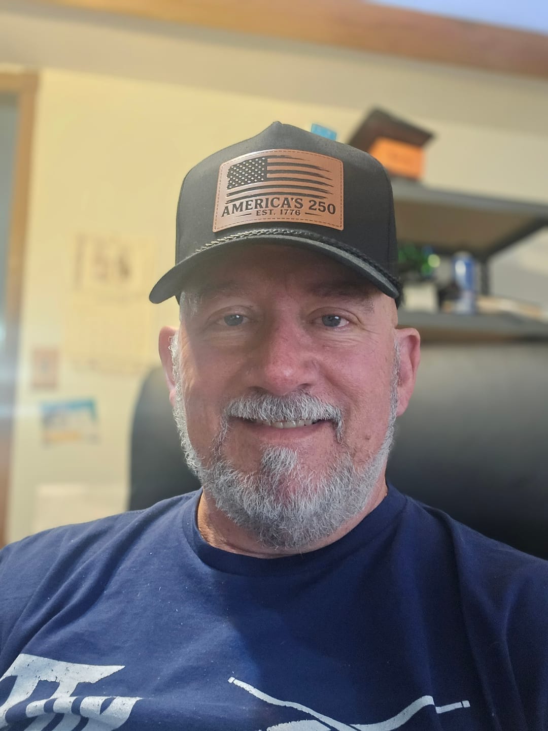 Customer photo review of America 250 Distressed Leather Patch Hat