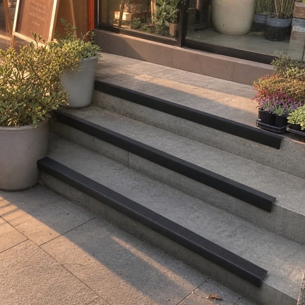 Customer photo review of Raked Back Stair Nosing 62x55mm Aluminium Cut to Any Size