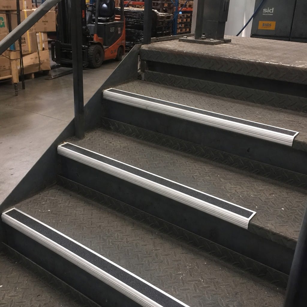 Customer photo review of Raked Back Carborundum Stair Nosing 78.5x67mm Cut to Any Size