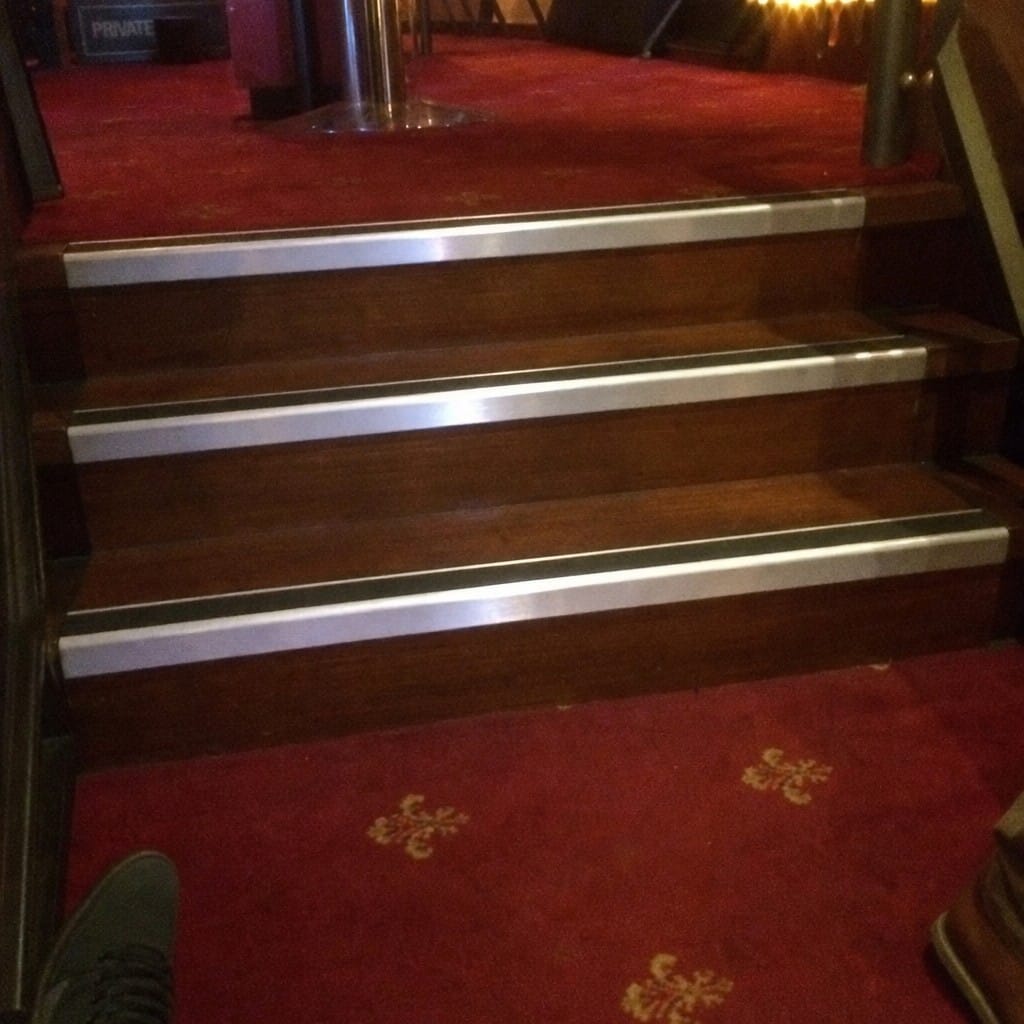 Customer photo review of Heavy Duty Rake Back Aluminium Stair Nosing 2.44m, 62 x 56mm, DDA Single Insert