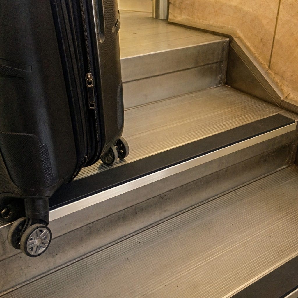 Customer photo review of Black, Bronze & Mirror Aluminium Stair Nosing 70x32mm Square Edge, Single Anti-Slip Insert