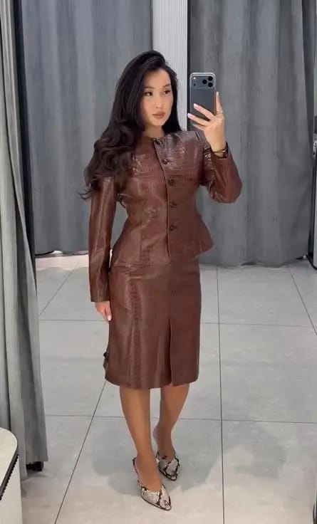 Customer photo review of Sandra Croc Embossed Faux Leather Jacket