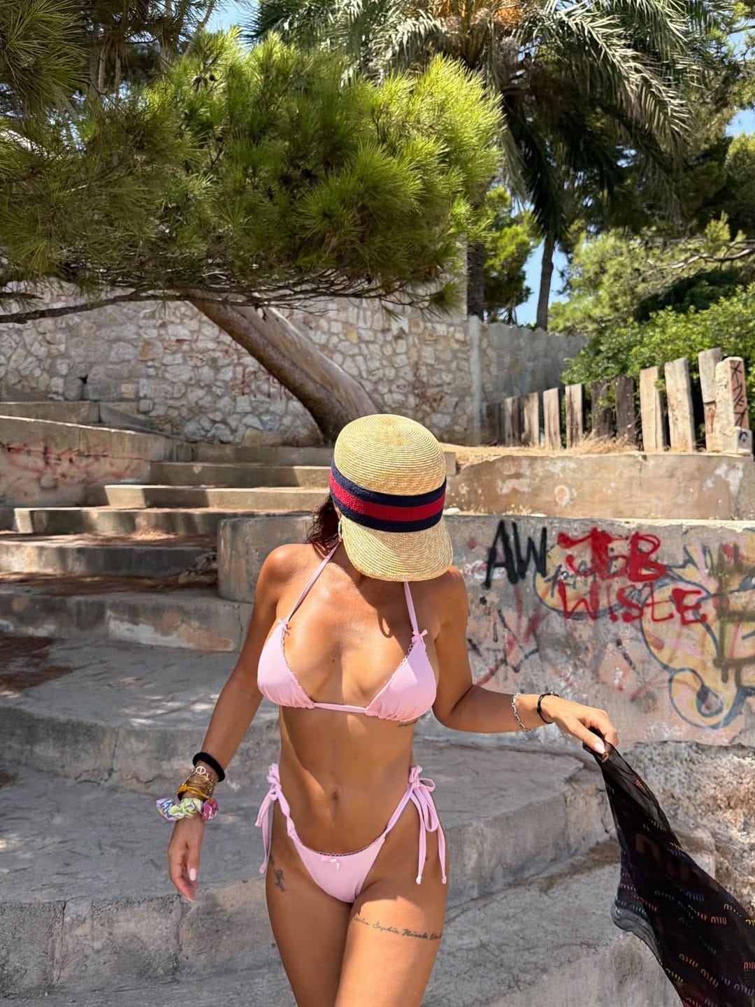 Customer photo review of Pink Solid Color Picot Bowknot Triangle Top & Cheeky Brazilian Bottom Bikini Set
