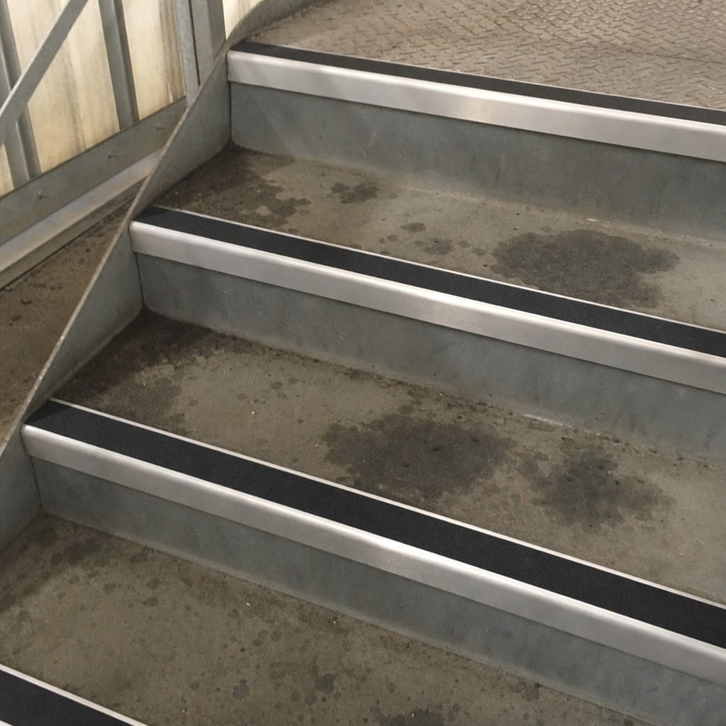 Customer photo review of Heavy Duty Rake Back Aluminium Stair Nosing 2.75m, 62 x 56mm, DDA Single Insert