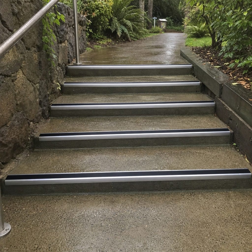 Customer photo review of Aluminium Stair Nosing 62x33mm Rake Back Anti Slip for Sloping Steps, 2.77m