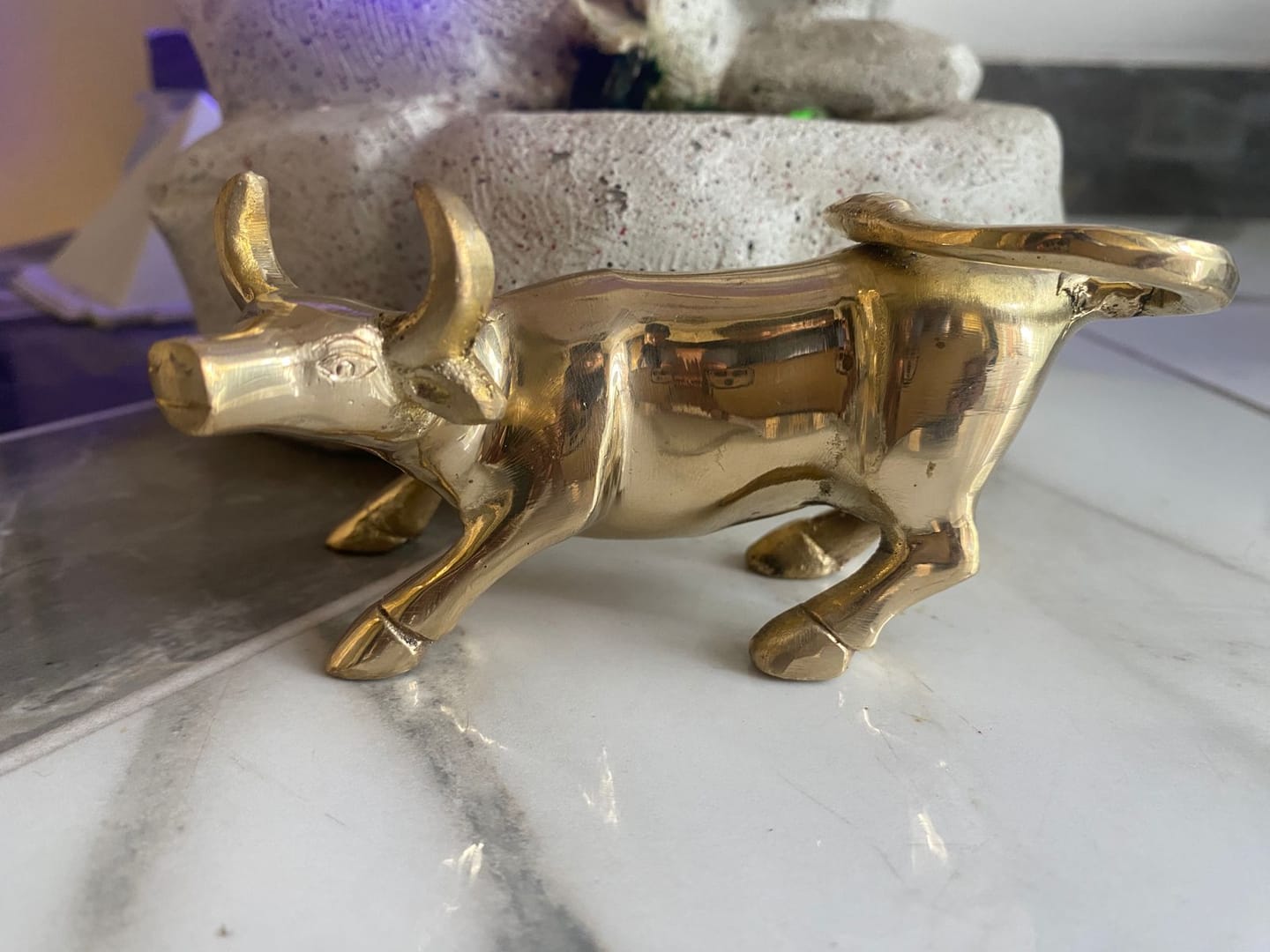 Customer photo review of Brass Charging Bull Idol Vastu Remedy for South West Wealth Activation, Career Momentum and Financial Growth for Office Desk and Business Success | 14 x 10 x 10 cm | 520 gm