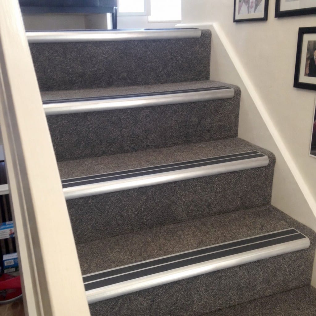Customer photo review of Aluminium Stair Nosing 90mm Bullnose Twin Insert, 3.22m