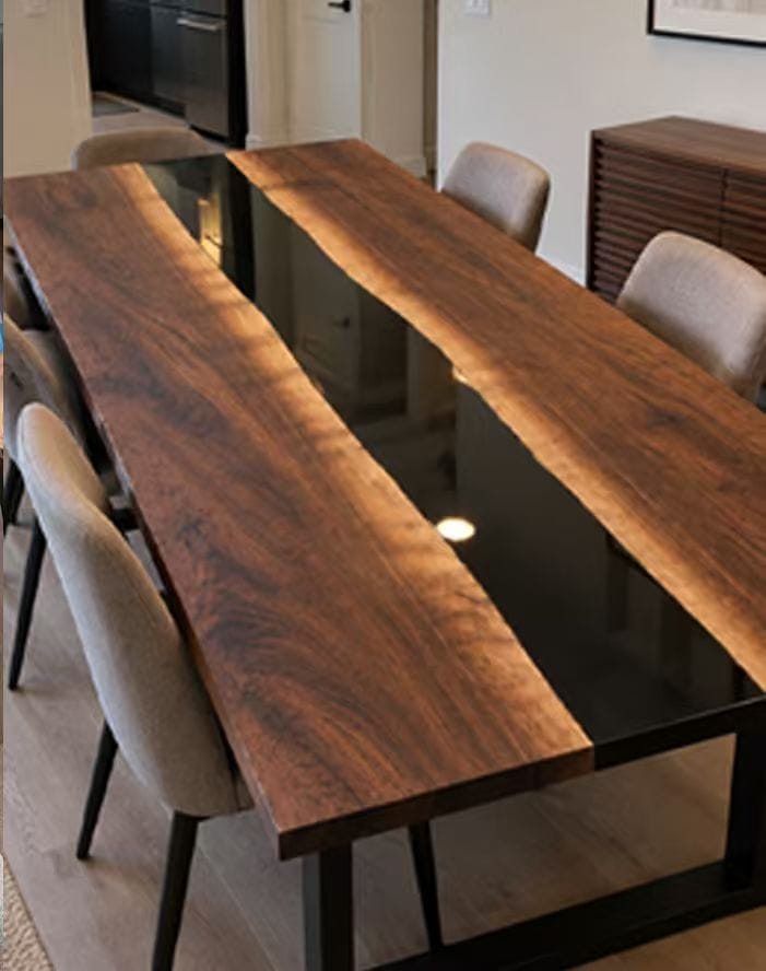 Customer photo review of Walnut with Black Epoxy Resin Dining Table