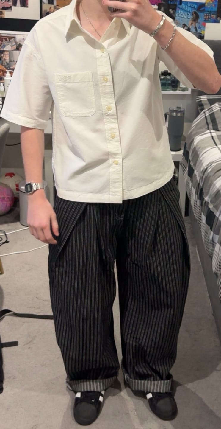 Customer photo review of Aelfric Eden Pinstripe Baggy Barrel Jeans