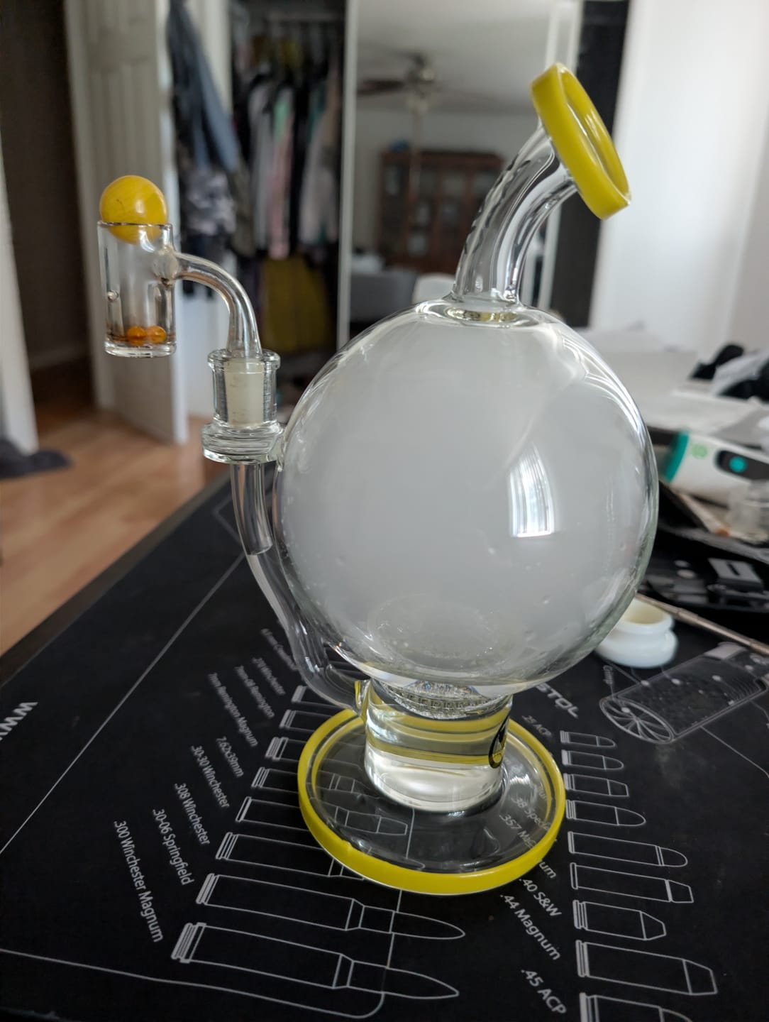 Customer photo review of 7" Honey Globe Yellow Bubble Bong