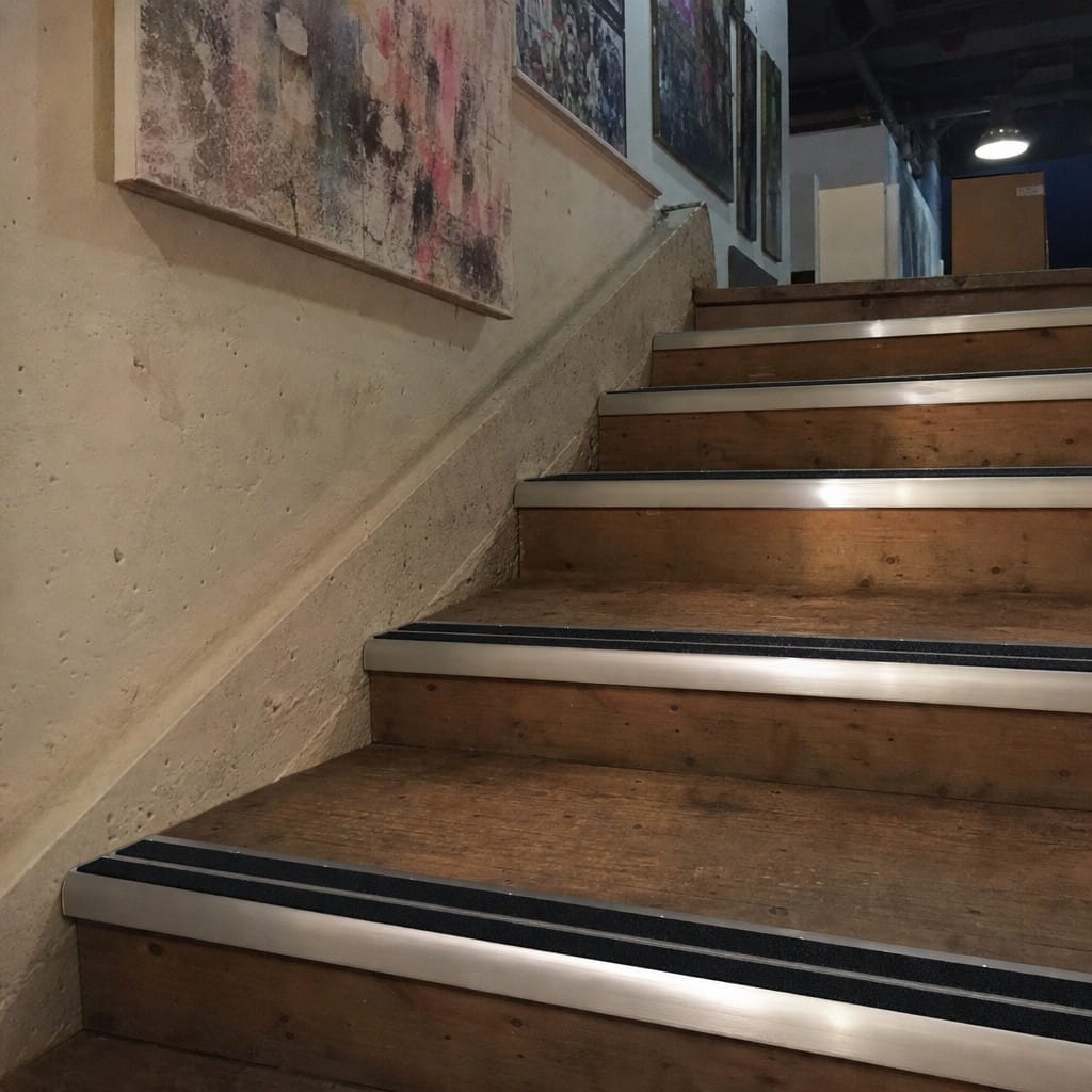 Customer photo review of Carborundum Stair Nosing 77x40mm Aluminium Cut to Any Size