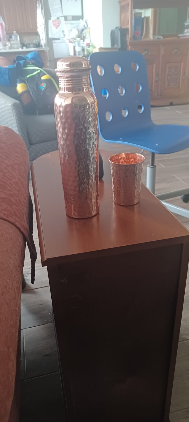 Customer photo review of Artisan Hammered Copper Glass Set