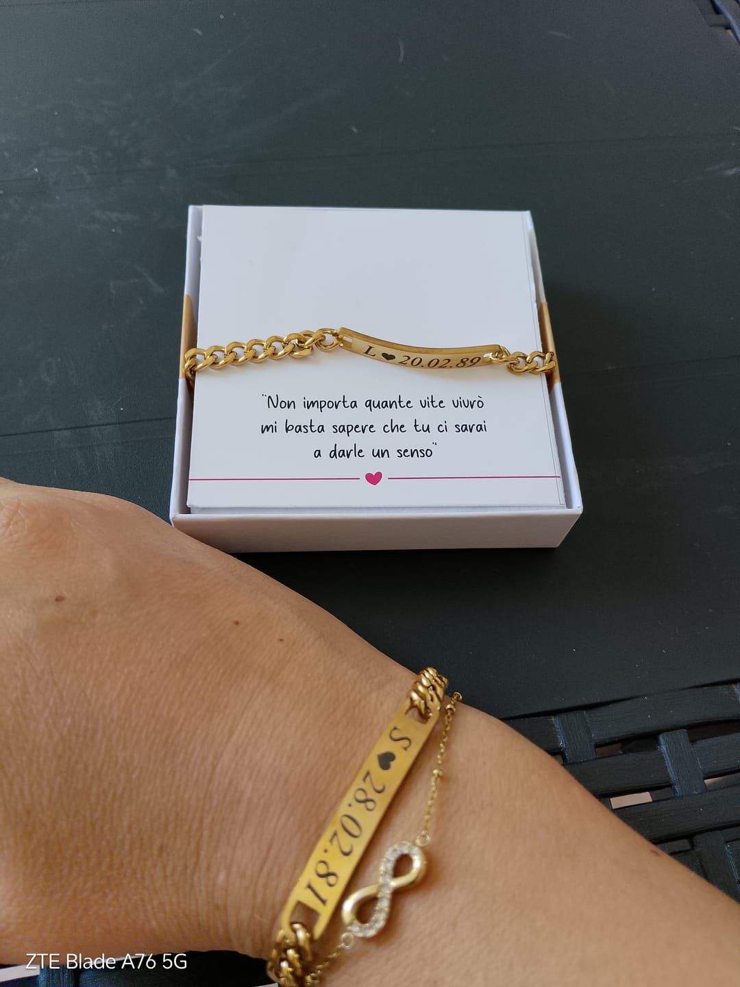 Customer photo review of Coppia di Bracciali Amore Eterno Personalizzati con incisione