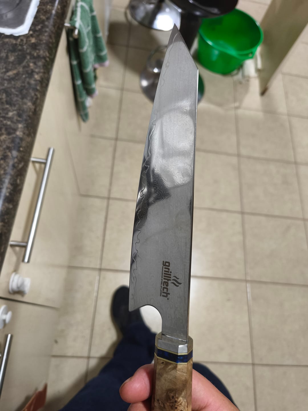 Customer photo review of Cuchillo Damascus Azul 8"