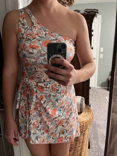 Customer photo review of Emoswim - One-Shoulder Badekleid für Damen Bauchweg Badeanzug mit Rock - Blume
