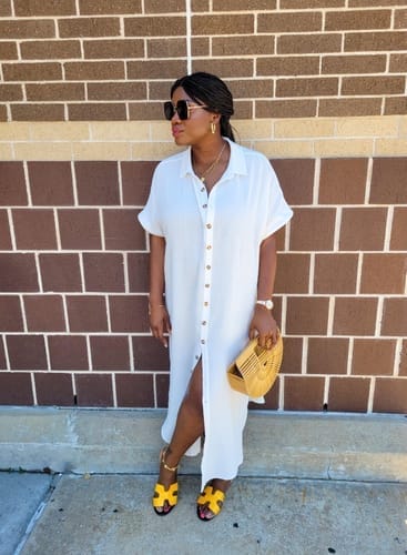 Customer photo review of Emoswim - Weißer einfarbiger langer Sonnenschutz-Cardigan Cover-Up