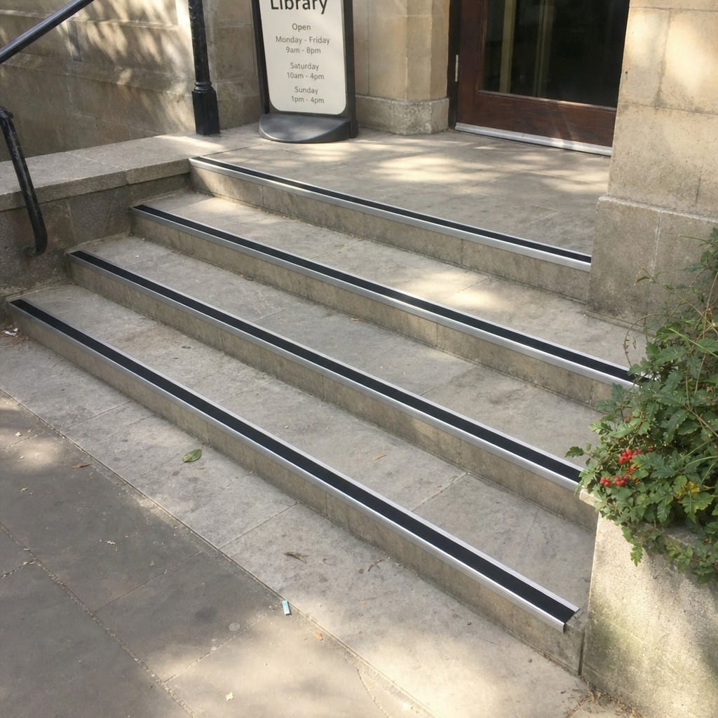 Customer photo review of Aluminium Stair Nosing 62x33mm Rake Back Anti Slip for Sloping Steps, 2.77m