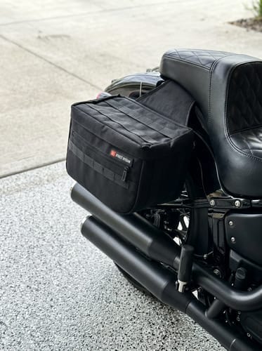 Customer photo review of 18L - Patriot Medium Motorcycle Throw Over Saddlebags for Harley Softail Street Bob FXBB/S