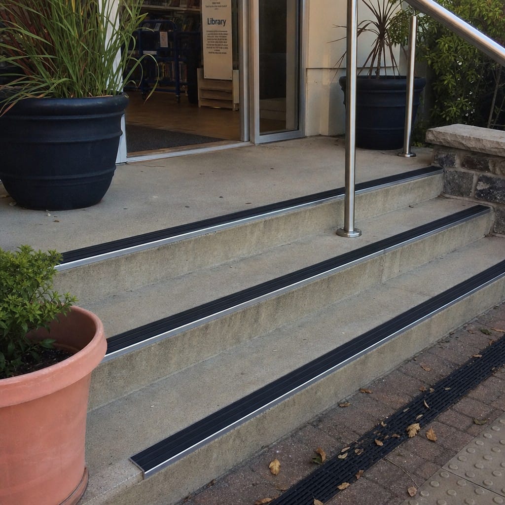 Customer photo review of Slimline Raked Back Stair Nosing 59x30mm Aluminium Cut to Any Size