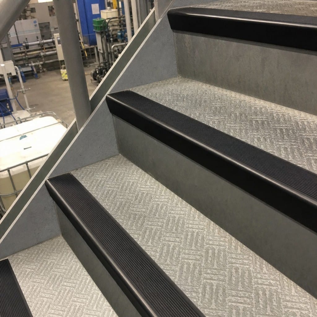 Customer photo review of Raked Back Stair Nosing 62x55mm Aluminium Cut to Any Size