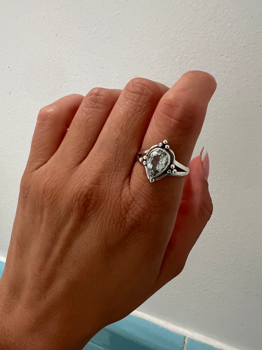Customer photo review of Teardrop Aquamarine Ring Sterling Silver