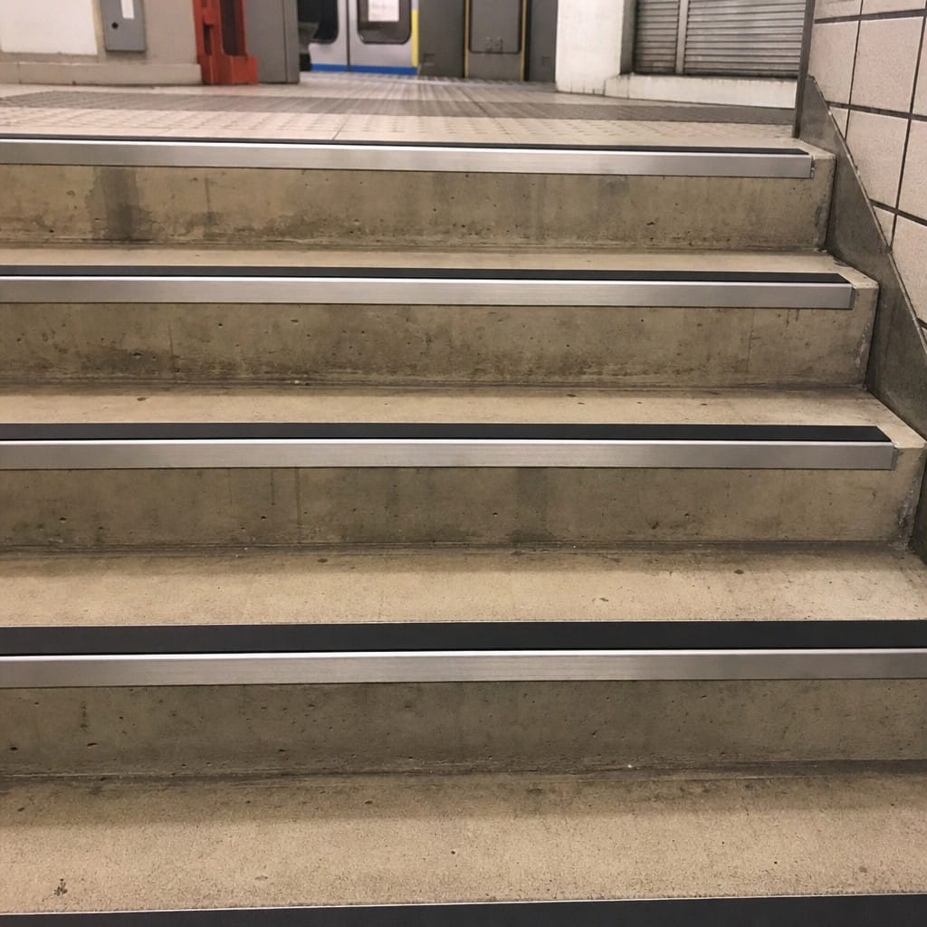 Customer photo review of Aluminium Stair Nosing 70x56mm Square Edge, DDA 56mm Riser, Anti-Slip Insert