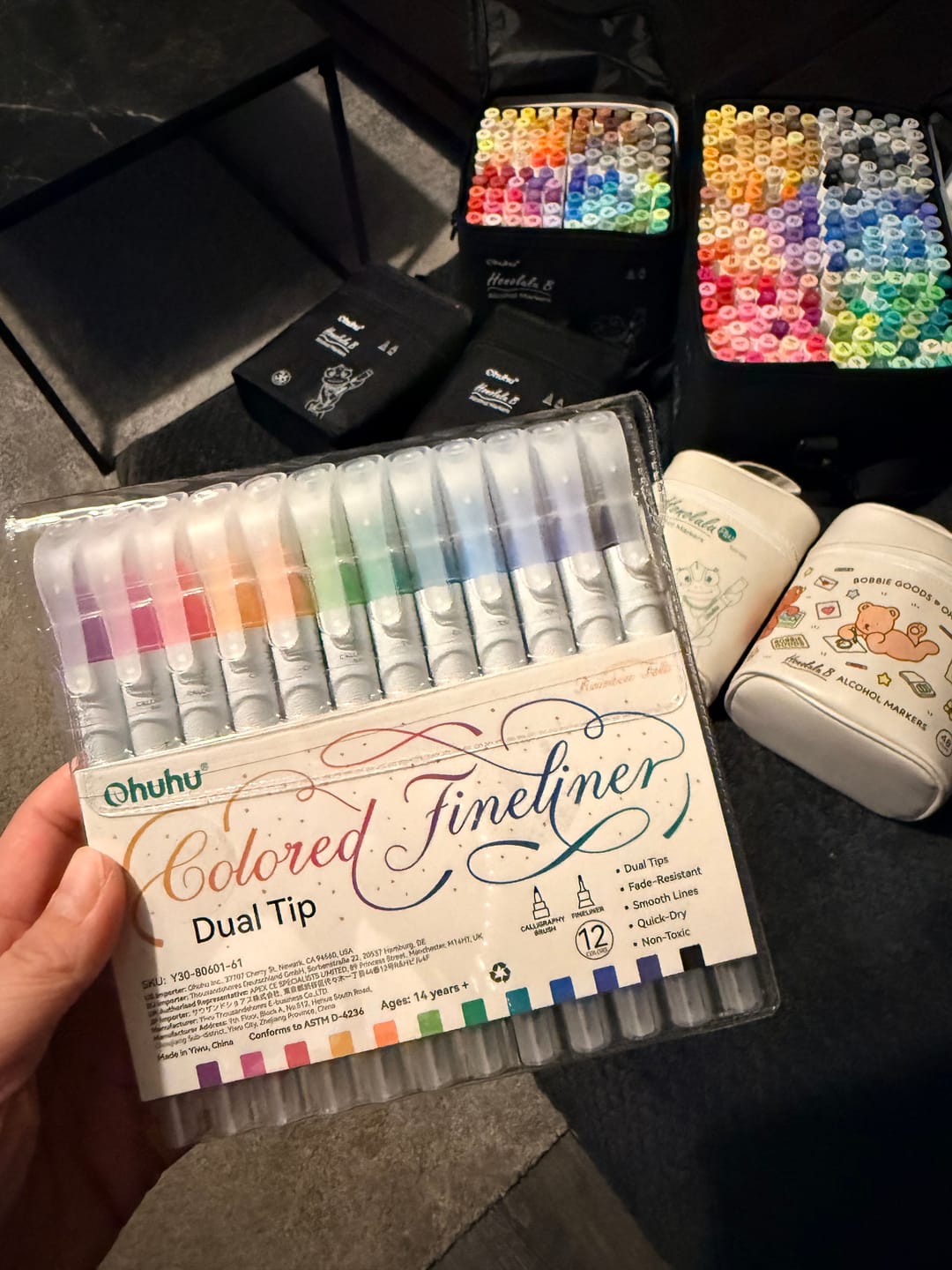 Customer photo review of Ohuhu Colored Fineliner & Brush Pens, 12 Colors