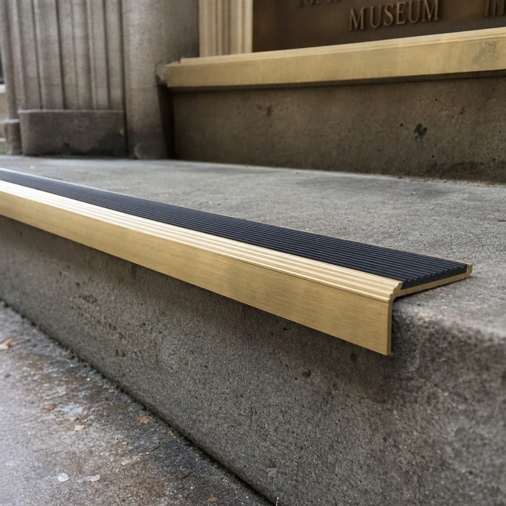 Customer photo review of Solid Brass Stair Nosing with Anti-Slip Insert Cut to Any Size