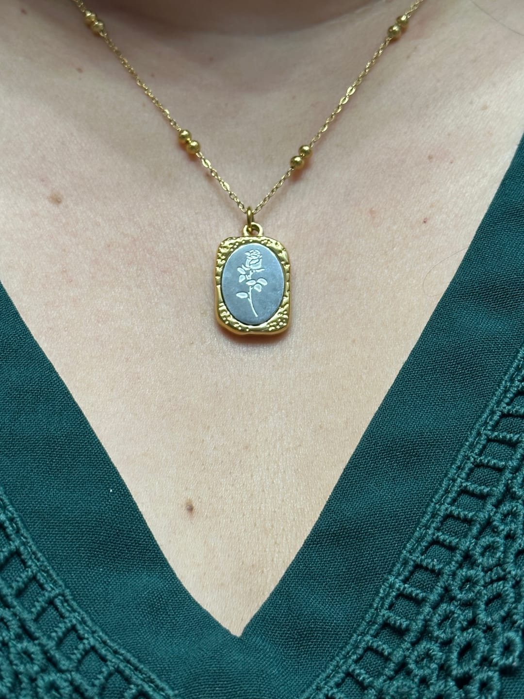 Customer photo review of 'Fragile Love' Rose Necklace