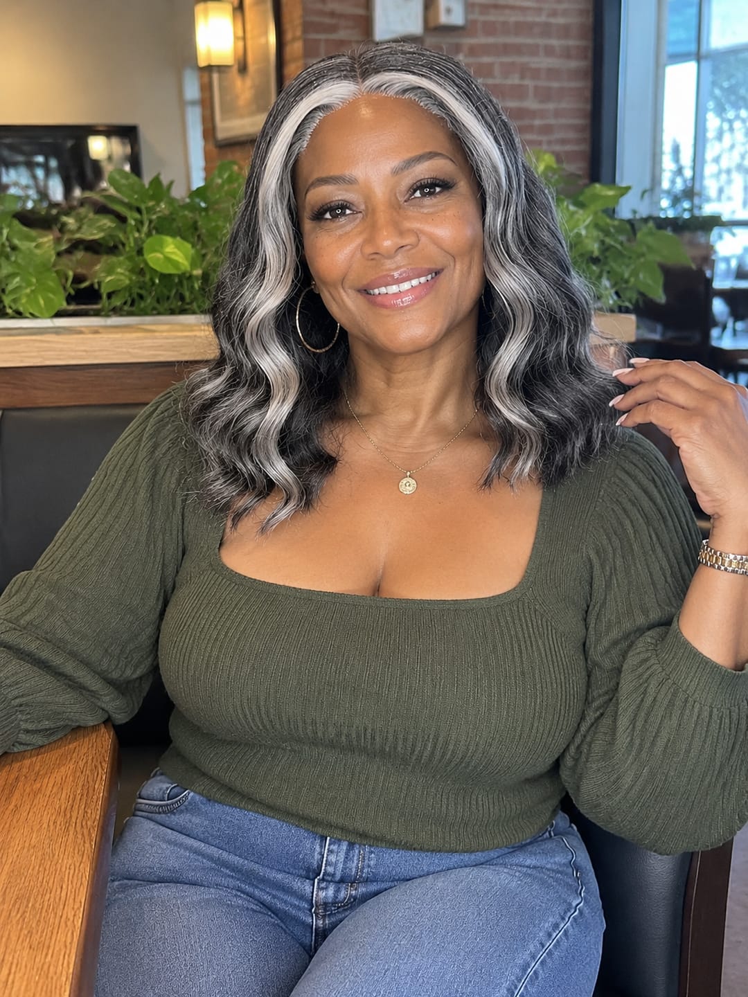 Customer photo review of Luvwin 5x5 Closure Salt & Pepper Natural Wave Glueless Bob Wig