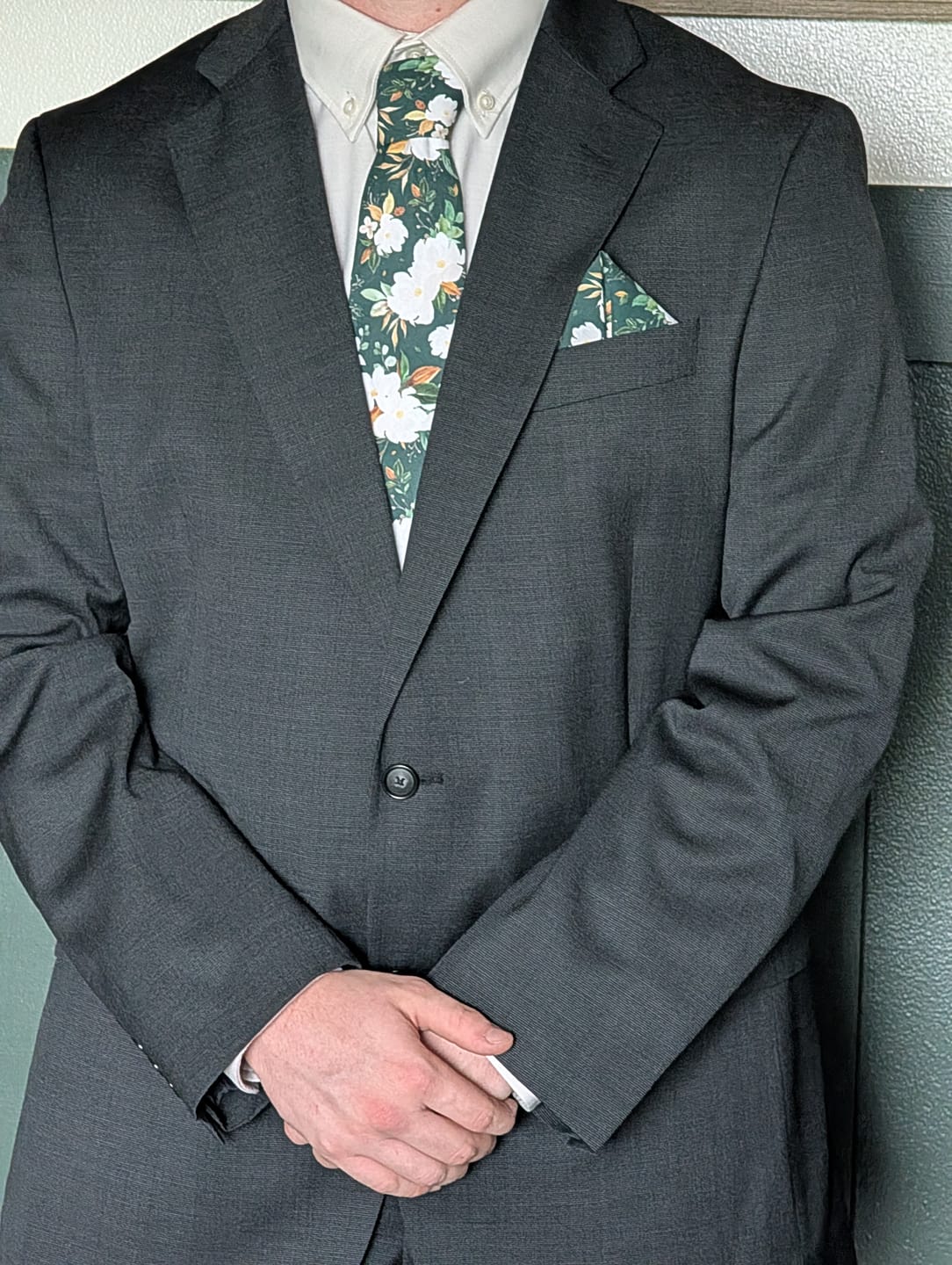 Customer photo review of Emerald Green Floral Tie, Mens Necktie for Wedding