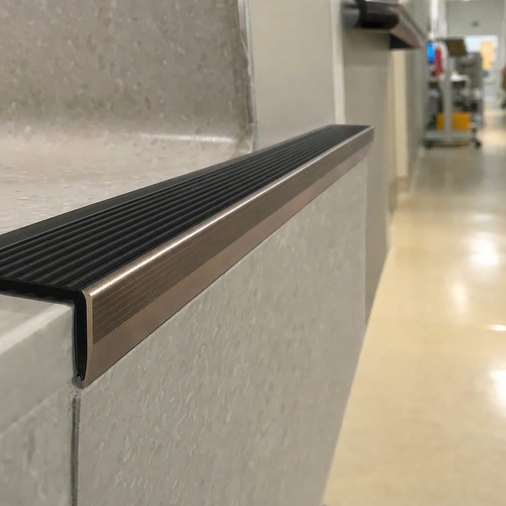 Customer photo review of Aluminium Stair Nosing 63.5x30mm Raked Back, Bronze & Black