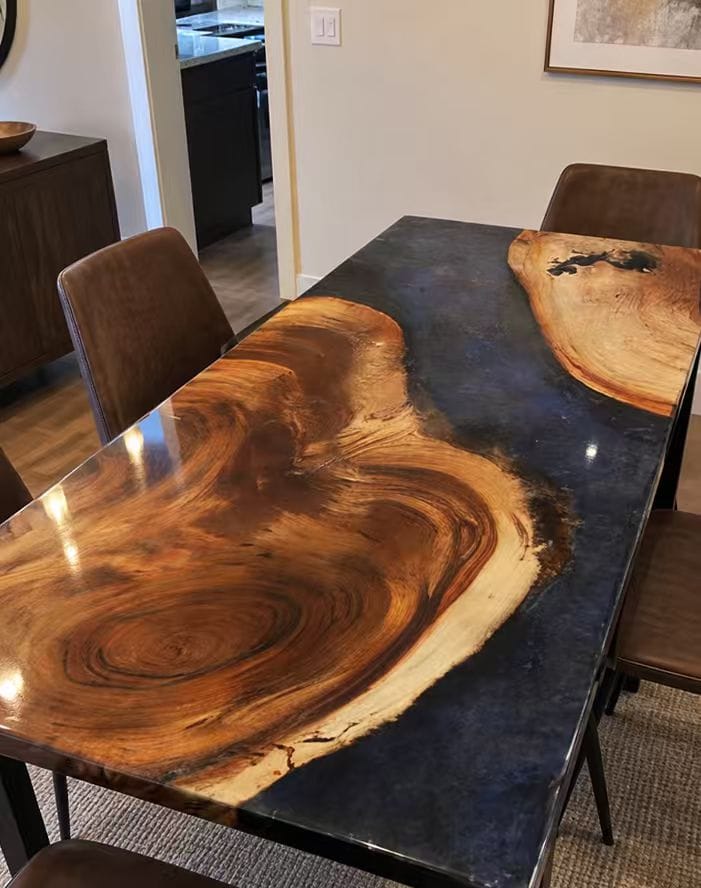 Customer photo review of Black Walnut Wood Galaxy Epoxy Resin Dining Table