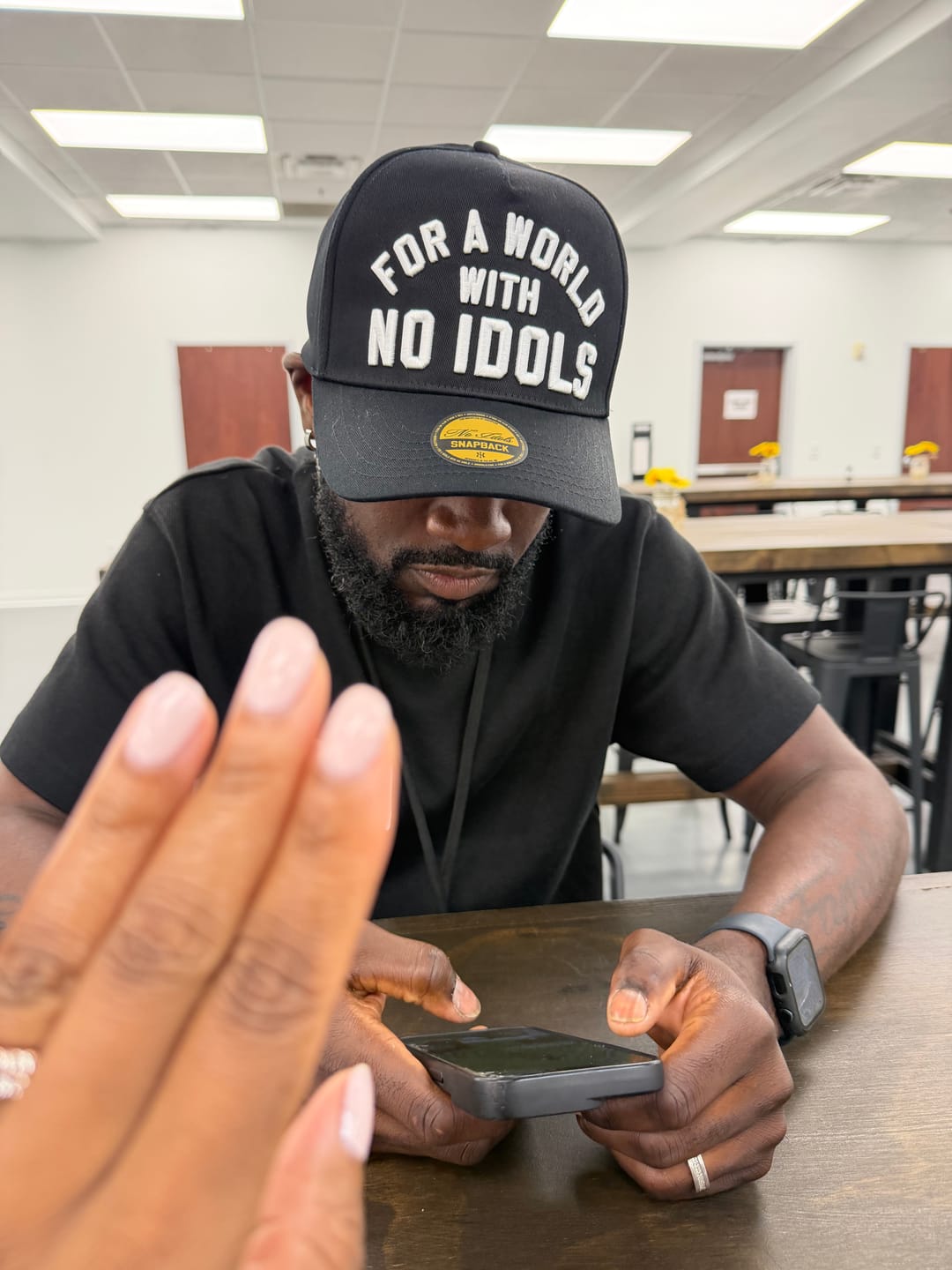 Customer photo review of For a World Snapback Cap - Black | 001