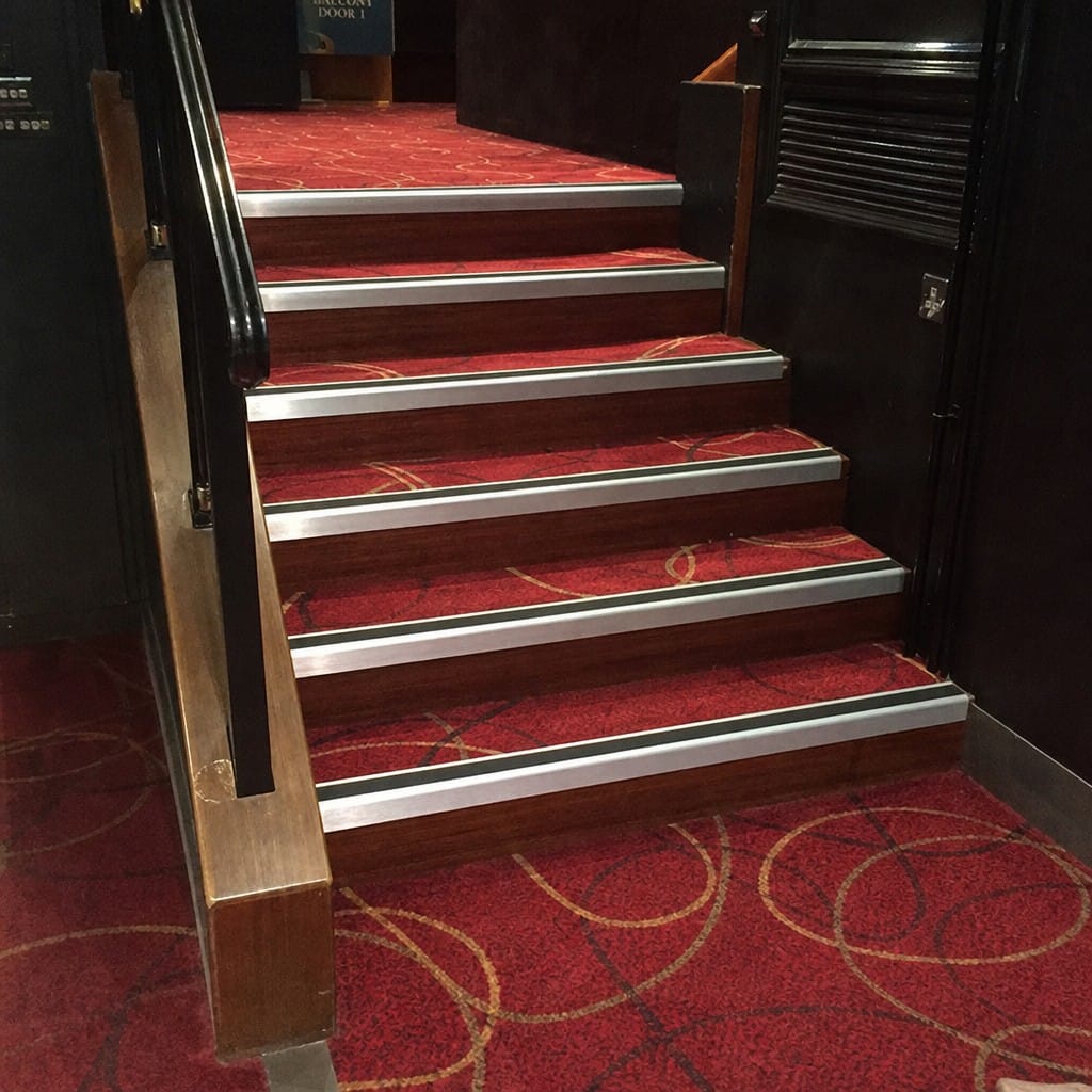 Customer photo review of Heavy Duty Rake Back Aluminium Stair Nosing 2.44m, 62 x 56mm, DDA Single Insert