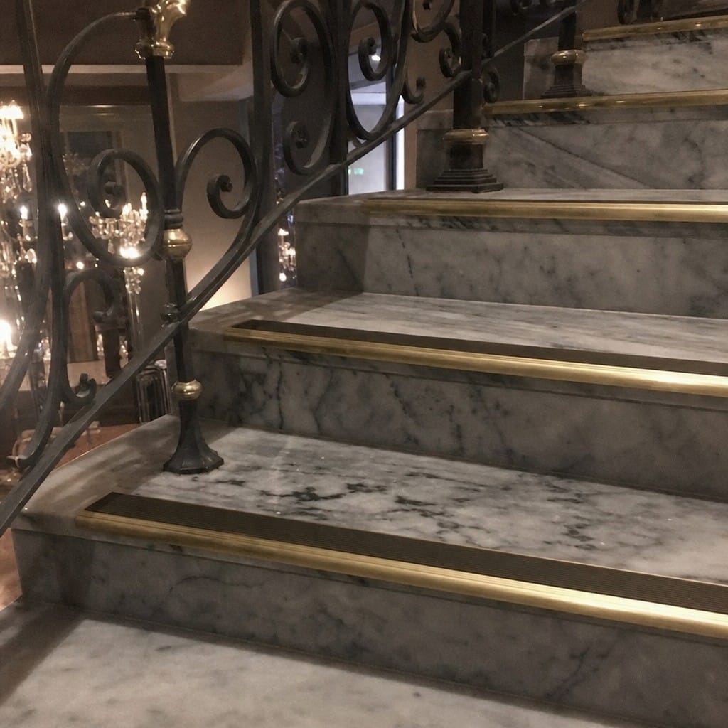 Customer photo review of Solid Brass Raked Back Stair Nosing Cut to Any Size