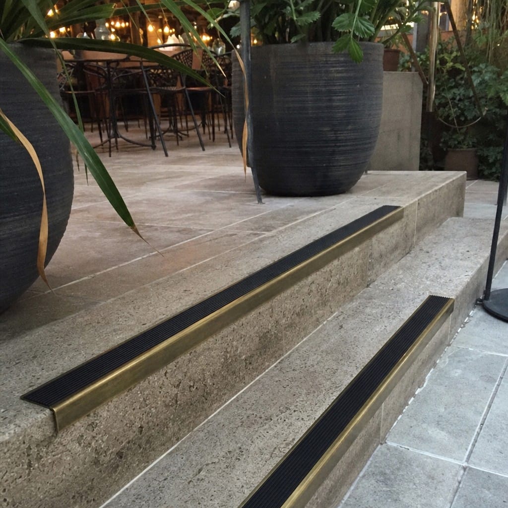 Customer photo review of Solid Brass Stair Nosing with Carborundum Insert Cut to Any Size