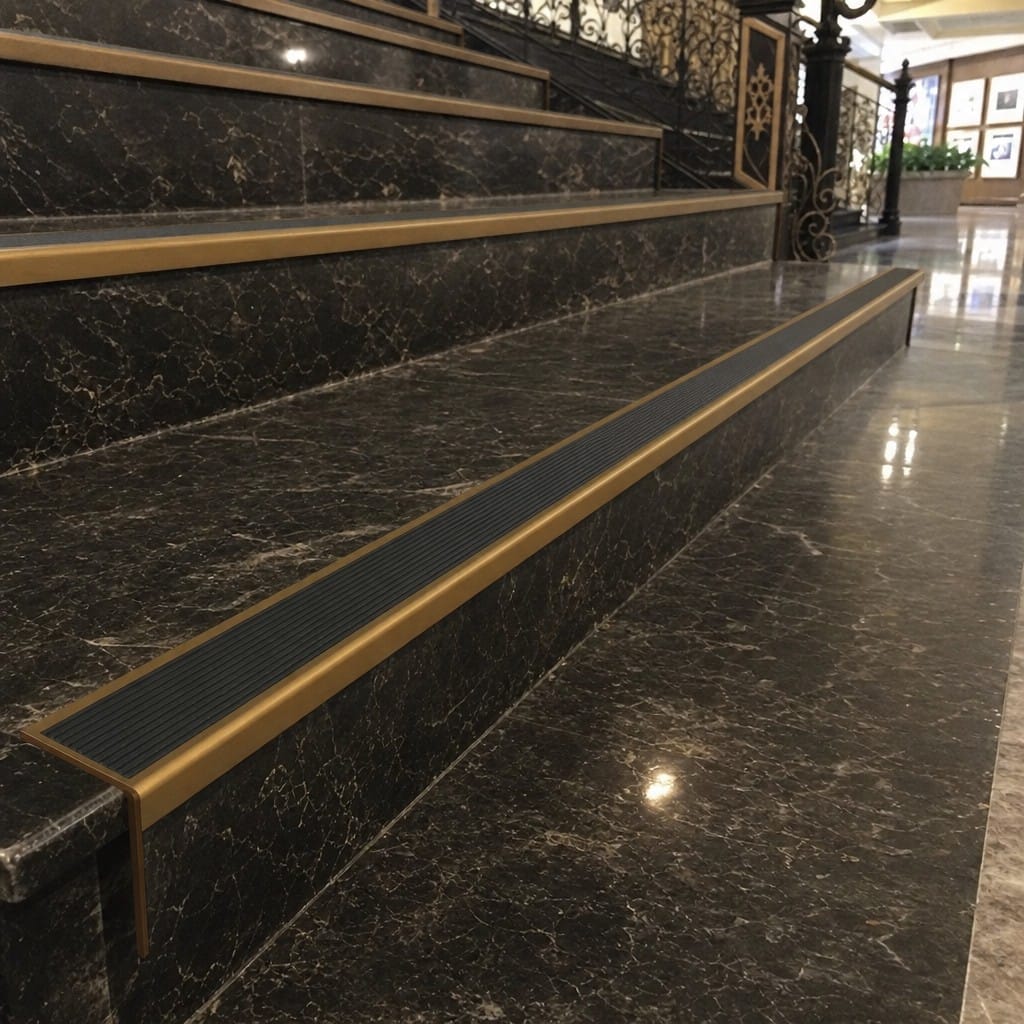 Customer photo review of Aluminium Stair Nosing 63.3x30mm Square Front, Bronze & Black