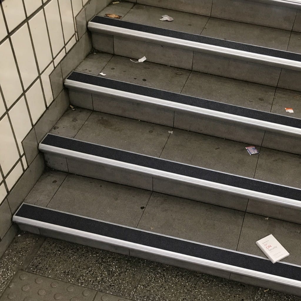 Customer photo review of Raked Back Carborundum Stair Nosing 78.5x67mm Cut to Any Size