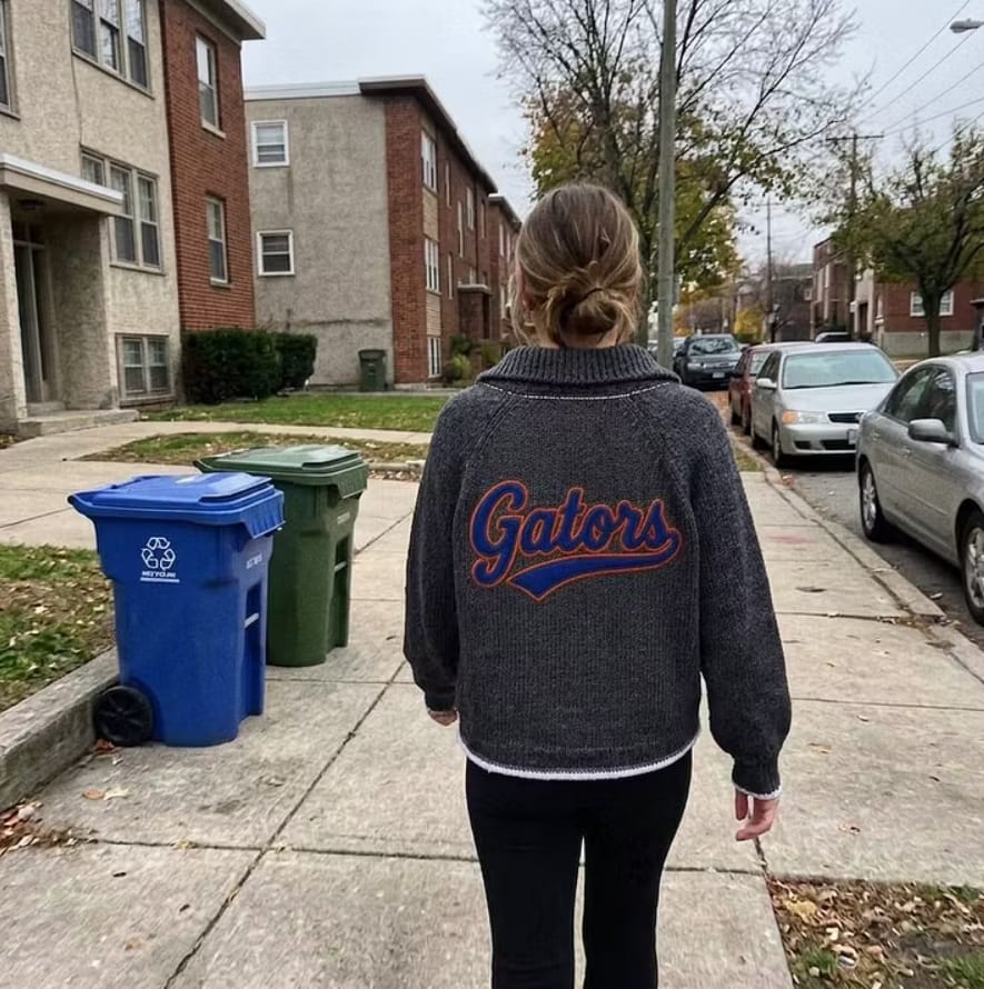 Customer photo review of Custom Team Name Embroidered Knit Cardigan – Personalized Game Day Sweater