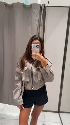 Customer photo review of Evelyn Faux Suede Cropped Jacket