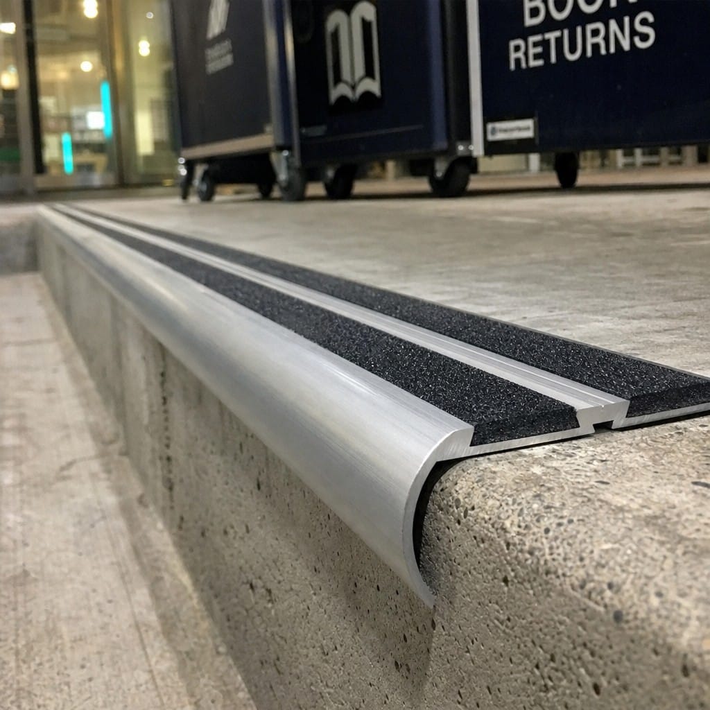 Customer photo review of Carborundum Stair Nosing 77x40mm Aluminium Cut to Any Size