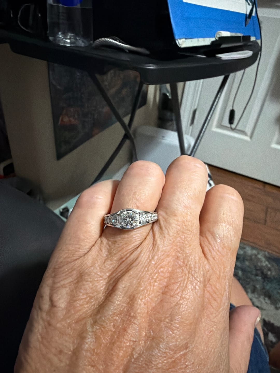 Customer photo review of Bezel Round Moissanite Channel Euro Shank Engagement Ring