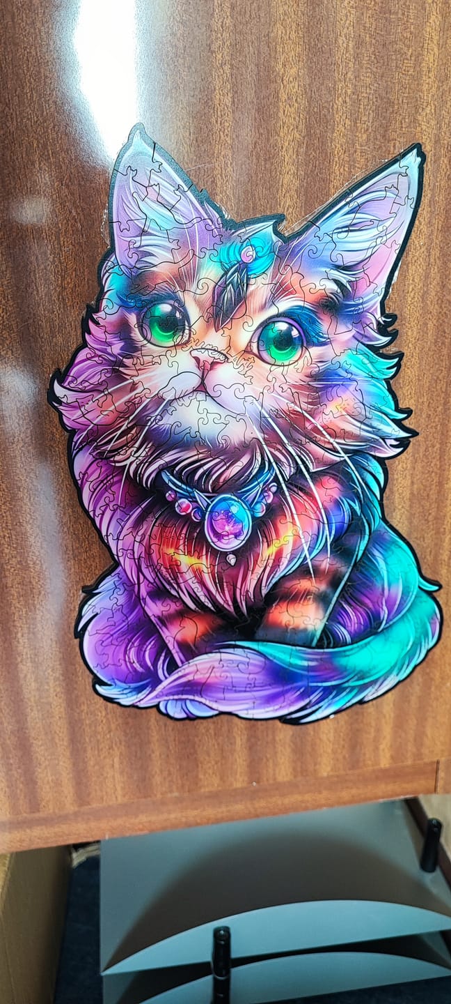 Customer photo review of Wooden Puzzle - Colorful Cat with Gem