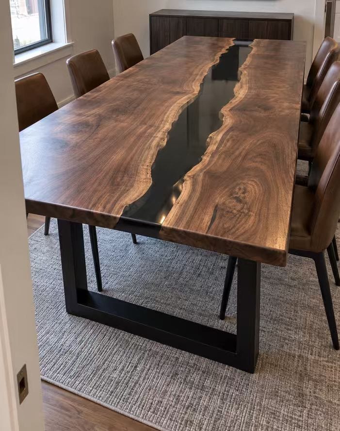 Customer photo review of Walnut Wood Black Epoxy Resin River Dining Table