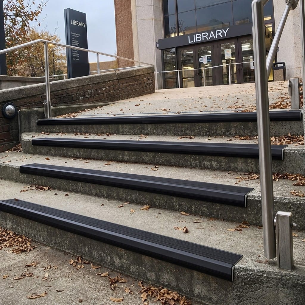 Customer photo review of Raked Back Stair Nosing 63.5x30mm Aluminium Cut to Any Size