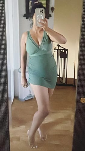 Customer photo review of Emoswim - Damen Badekleid Bauchweg Badeanzüge Schlankmachendes Transparentes Mesh Sarong-Wickelrock Bademode