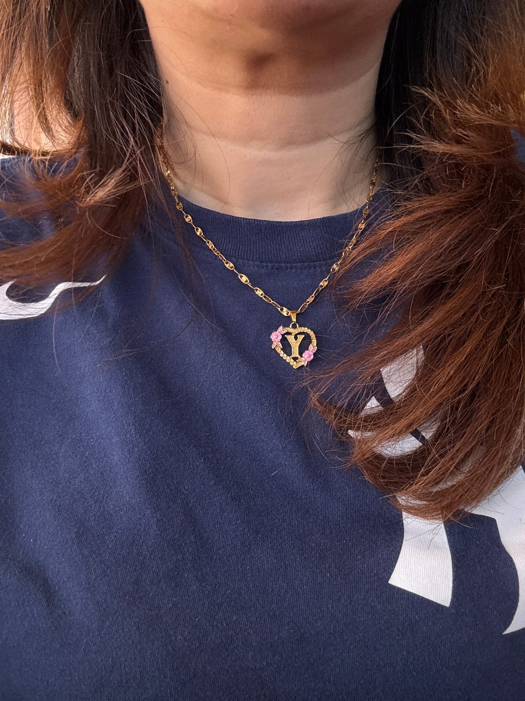 Customer photo review of Flower Initial Necklace w/ Clip Chain