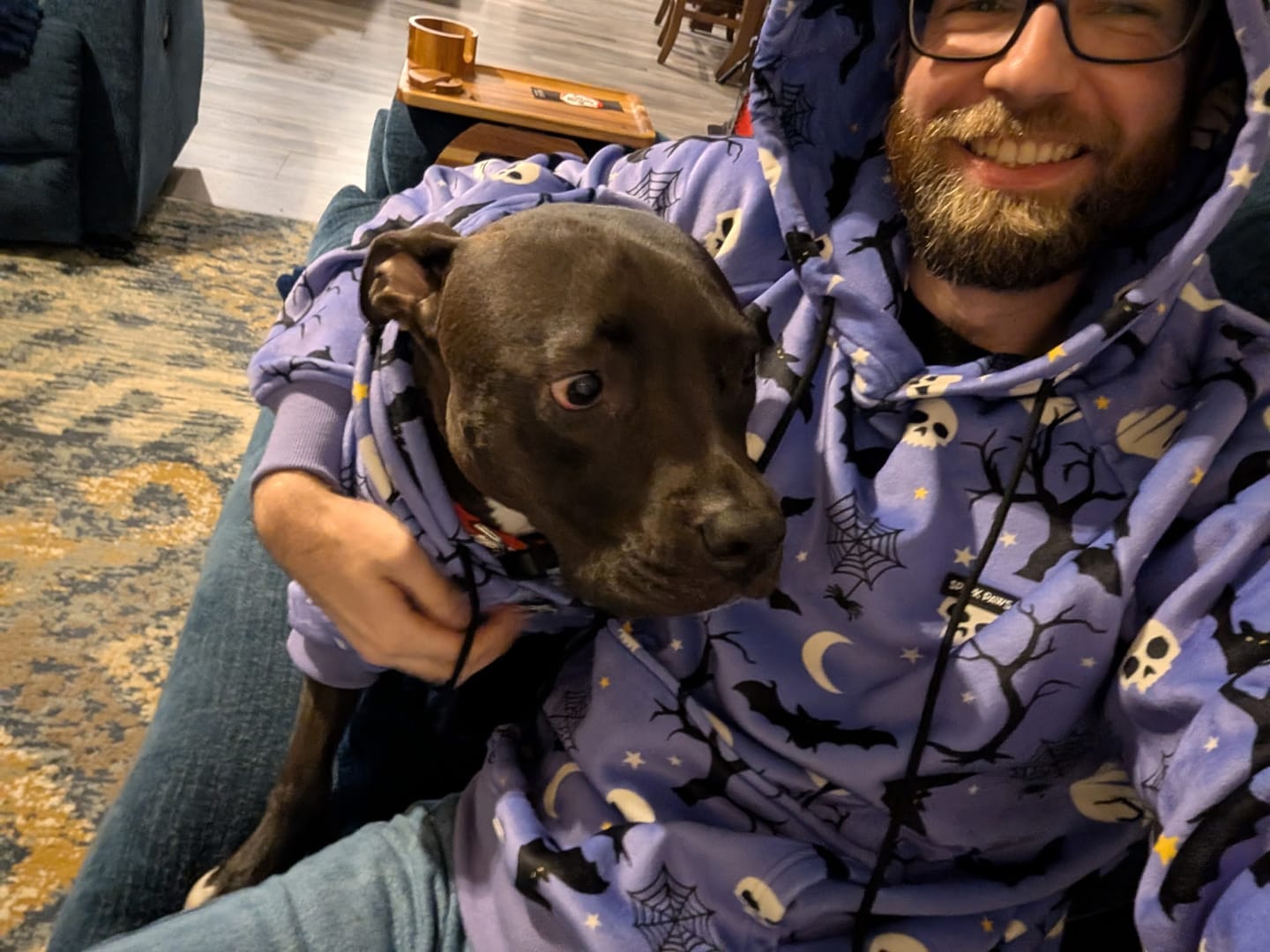 Customer photo review of Halloween Dog Hoodie - Purple