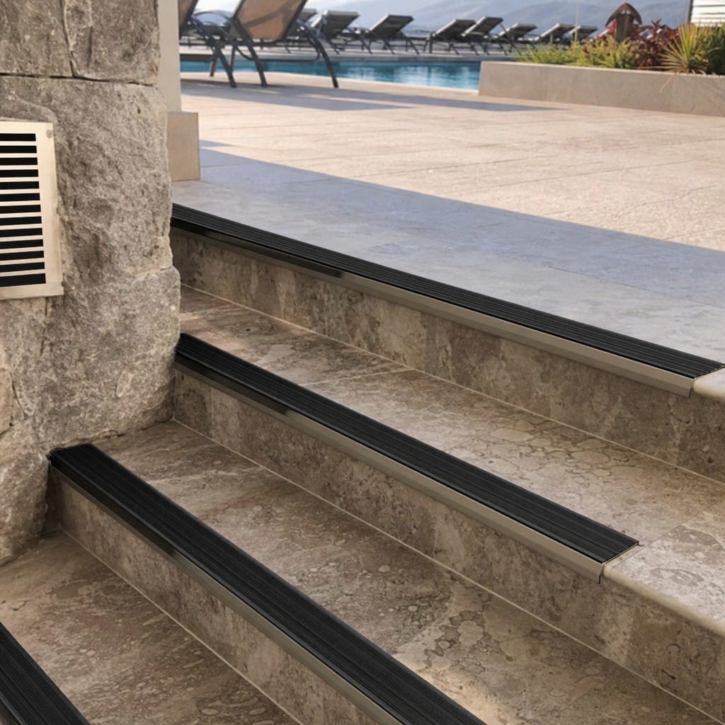 Customer photo review of Aluminium Stair Nosing 63.5x30mm Raked Back, Bronze & Black